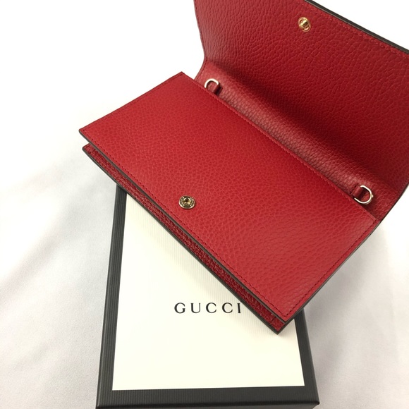 NWT Gucci Red Small Crossbody Wallet With Chain - Picture 10 of 12